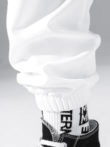 Manfinity EMRG 男士兩色拼接束口褲長褲，顏色簡約黑色，適用於外出穿著 - 黑與白 - 查看 8
