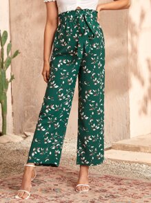 SHEIN 孕婦植物紙袋腰腰帶長褲 - 彩色 - 查看 1