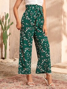 SHEIN 孕婦植物紙袋腰腰帶長褲 - 彩色 - 查看 4