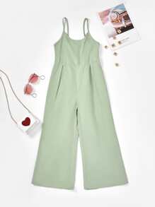 女孩後背打褶闊腿吊帶連體褲 - 薄荷綠 - 查看 1