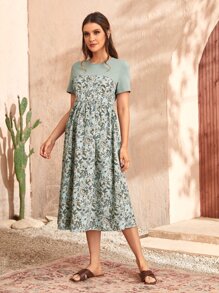 SHEIN Maternity Floral Print Round Neck Dress - Multicolor - View 4