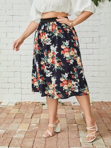 SHEIN 大碼印花打褶半身裙 - 彩色 - 查看 4