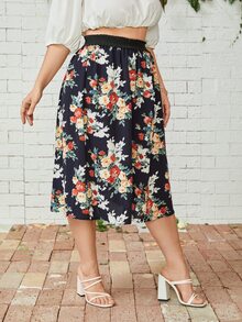 SHEIN 大碼印花打褶半身裙 - 彩色 - 查看 5