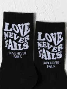 Slogan Graphic Crew Socks - Black - View 4