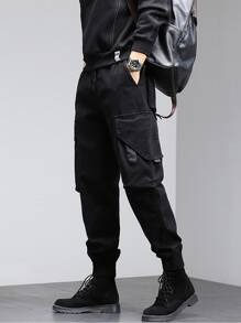 Manfinity 男士側翻蓋口袋抽繩 - 黑色 - 查看 1