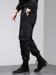 Manfinity 男士側翻蓋口袋抽繩 - 黑色 - 查看 5