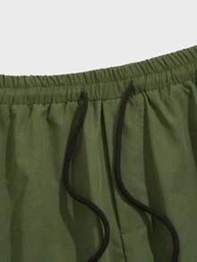 ROMWE MEN Guys Flap Pocket Drawstring Shorts - Army Green - View 3