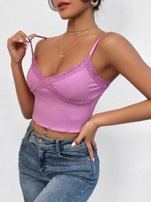 SHEIN Qutie 蕾絲邊吊帶上衣 - 粉色 - 查看 6