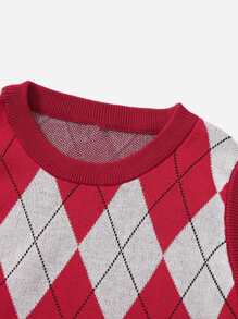 Niñas Chaleco de punto con patrón de rombo - Multicolor - Ver 3