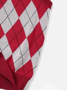 Niñas Chaleco de punto con patrón de rombo - Multicolor - Ver 4