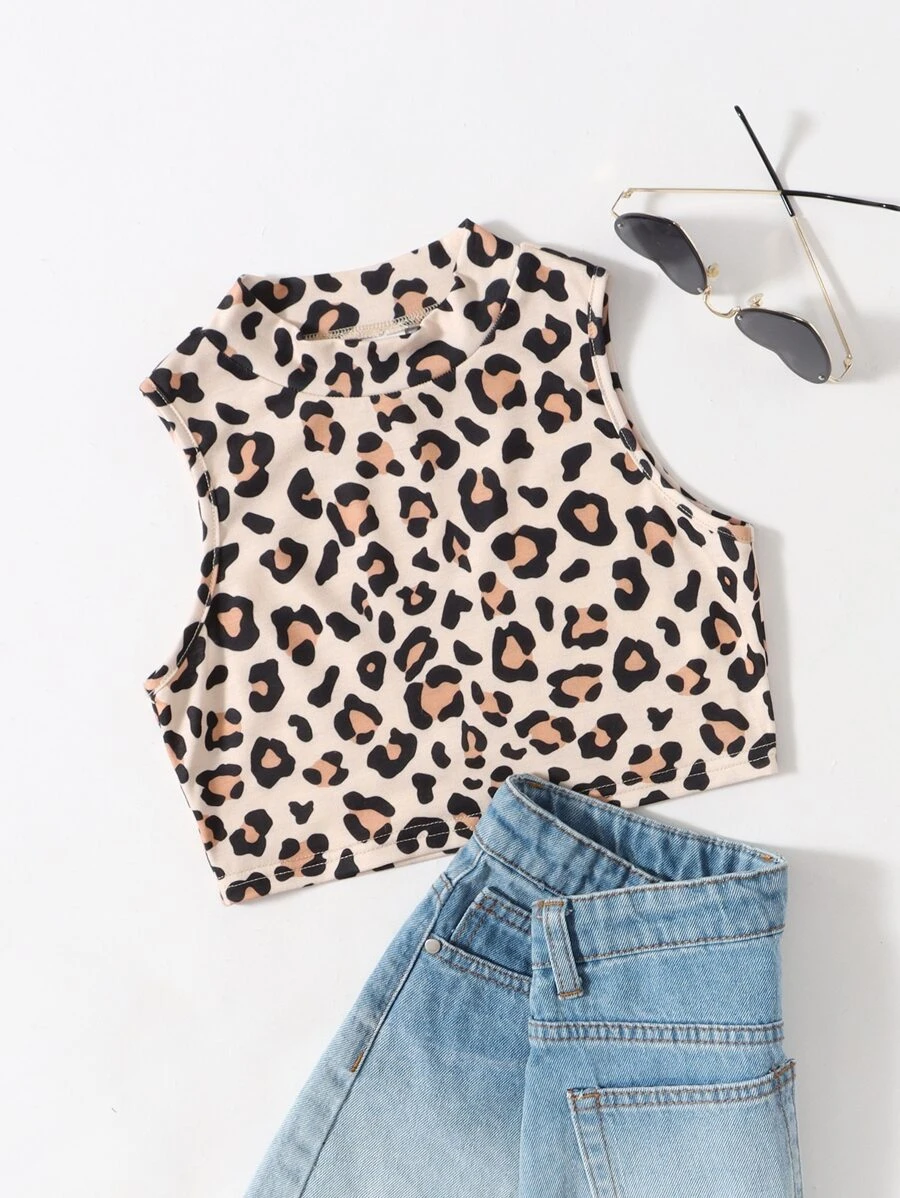 SHEIN Girls Leopard Print Tank Top - Multicolor - View 1