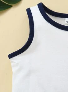 Baby Boy Tropical Print Patched Pocket Contrast Binding Tank Top - White - View 4