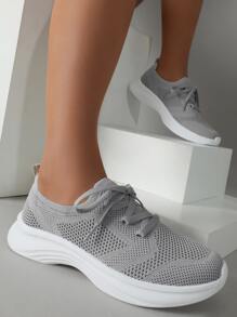 Cuccoo Lace-up Front Hollow Out Running Shoes - Grey - View 6