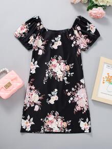 Đầm bé gái viền lá sen Thắt nút Hoa Ăn mặc đẹp - màu đen - Xem 2
