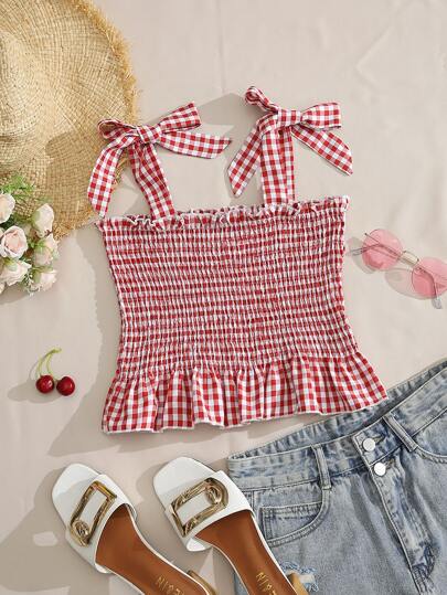 ギンガム フリル裾 シャードキャミソール