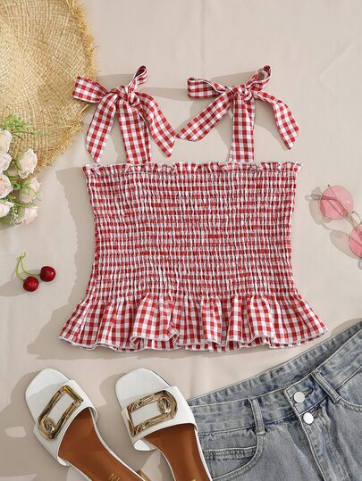ギンガム フリル裾 シャードキャミソール