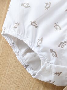 SHEIN 男嬰恐龍印花前蝴蝶結襯衫連體衣和背帶短褲 - 彩色 - 查看 4