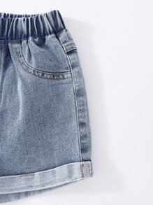 小男童反摺褲腳牛仔短褲 - 淺色水洗藍 - 查看 3