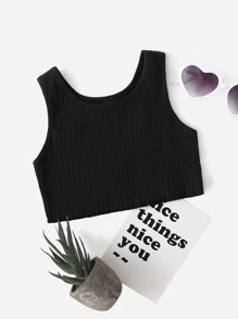 SHEIN Toddler Girls Lettuce Trim Tank Top - Black - View 1