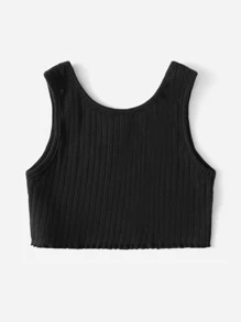 SHEIN Toddler Girls Lettuce Trim Tank Top - Black - View 2