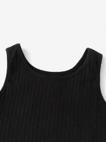 SHEIN Toddler Girls Lettuce Trim Tank Top - Black - View 3