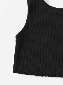 SHEIN Toddler Girls Lettuce Trim Tank Top - Black - View 4