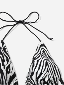 SHEIN VCAY Tie Backless Zebra Striped Halter Top and Shorts Set - Black and White - View 3