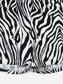 SHEIN VCAY Tie Backless Zebra Striped Halter Top and Shorts Set - Black and White - View 5