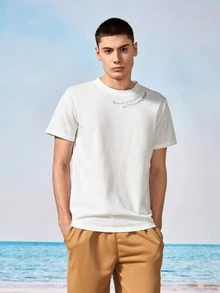 Manfinity Tops Nam Slogan Giải trí - trắng - Xem 3