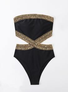 SHEIN Swim Phụ nữ một mảnh - màu đen - Xem 4