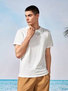 Manfinity Tops Nam Slogan Giải trí - trắng - Xem 7
