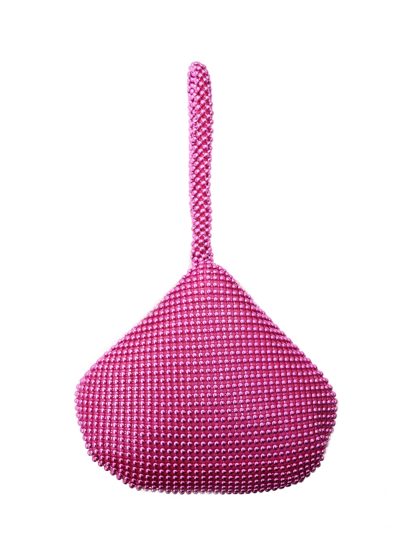 Beaded Decor Snap Button Novelty Bag - Hot Pink - View 1