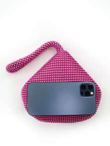 Beaded Decor Snap Button Novelty Bag - Hot Pink - View 4