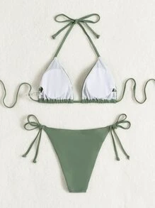 Swim Basics Summer Beach Halter Triangle Tie Side Bikini