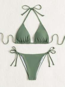 Swim Basics Summer Beach Halter Triangle Tie Side Bikini