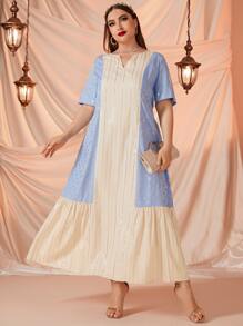 Al Najma Vestido de rayas doradas & con estampado geométrico - Multicolor - Ver 1