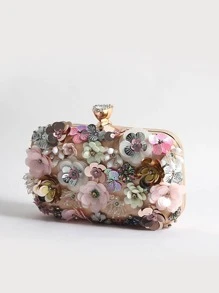 Floral Decor Chain Box Bag - Multicolor - View 1