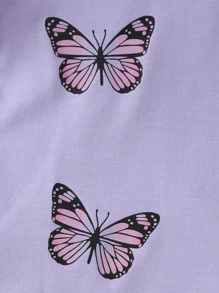 SHEIN Young Girl Butterfly Print Tee & Shorts - Lilac Purple - View 4