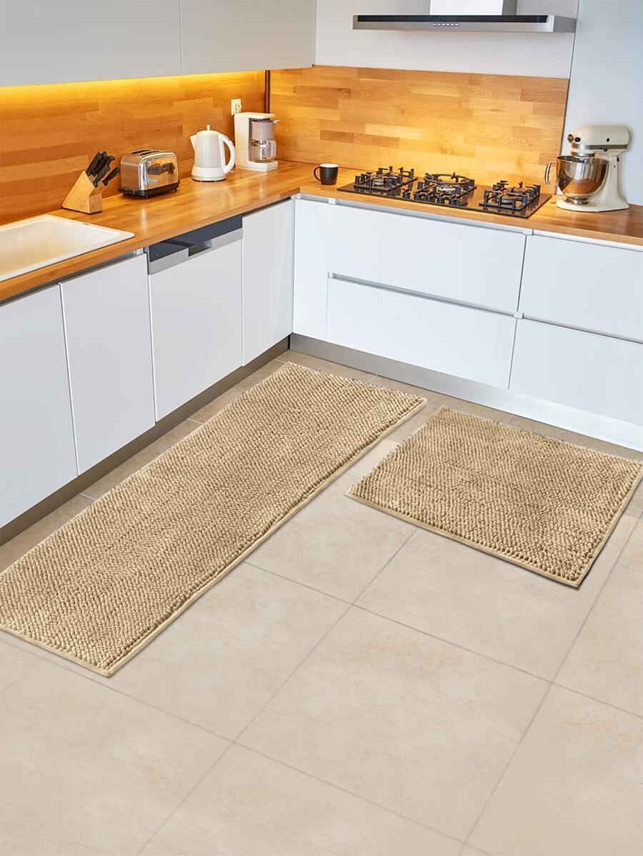 1pc Chenille Water Absorption Kitchen Rug - Camel - View 1