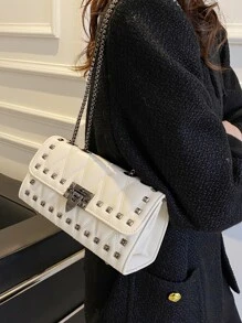 Thời trang Màu thuần Cô gái Goth hiện đại Túi xích Với Phong cách đường phố đinh tán Đối với Mua sắm Với Giường đơn Dây đeo - trắng - Xem 7