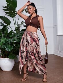 Áo sơ mi nữ xoắn lại Nút phía trước màu trơn Gợi cảm - Cà phê nâu - Xem 5