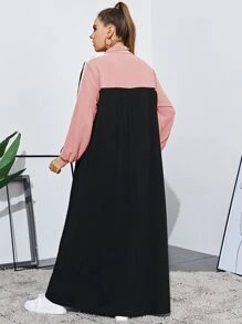 Seusyu Plus O-ring Zipper Colourblock Stripe Side Dress - Multicolor - View 2