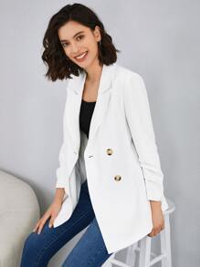 SHEIN Blazer largo con botones - Blanco - Ver 1