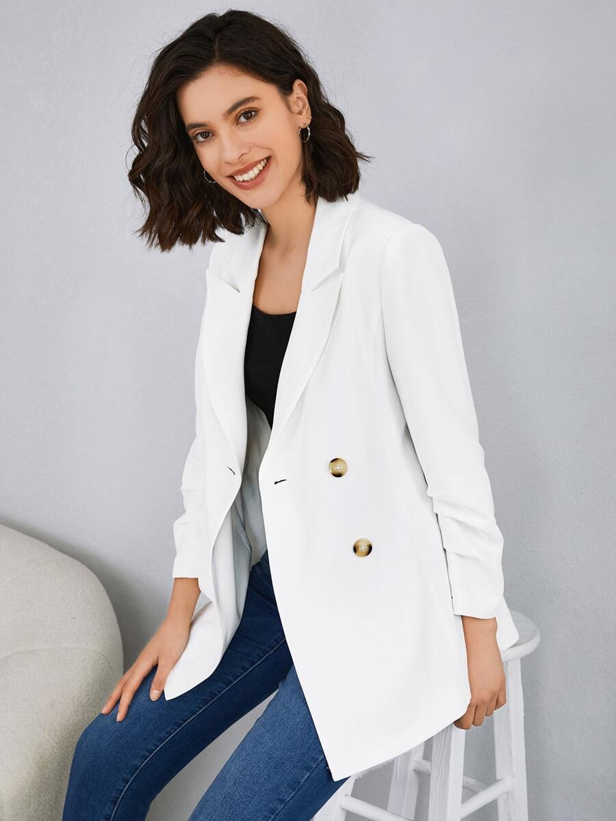SHEIN Blazer largo con botones - Blanco - Ver 1