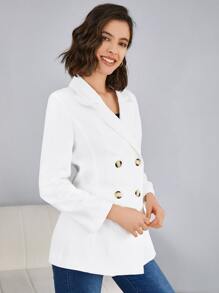 SHEIN Blazer largo con botones - Blanco - Ver 4