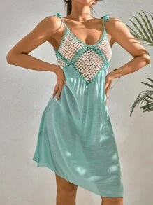 夏季拼色镂空罩衫 - 薄荷綠 - 查看 4