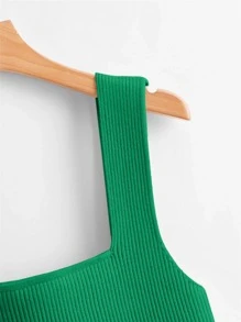 SHEIN Unity Solid Ribbed Knit Top - Green - View 3