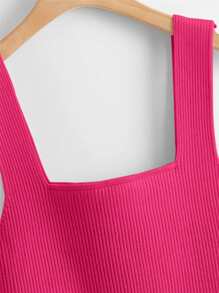 SHEIN Unity Solid Ribbed Knit Top - Hot Pink - View 4