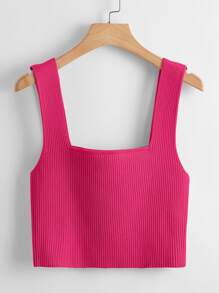 SHEIN Unity Solid Ribbed Knit Top - Hot Pink - View 5