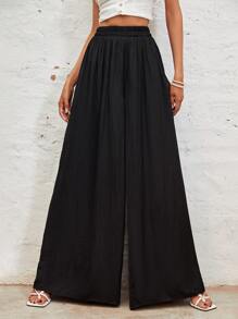 SHEIN Holidaya Quần nữ màu trơn Giải trí - màu đen - Xem 3